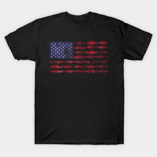 Vintage Usa Fish American Flag Fishing Gifts T-Shirt